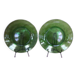 2 vintage green flat plates in tempered glass Vereco France