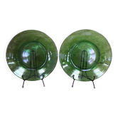 2 assiettes plates vintage verte en verre trempé Vereco France