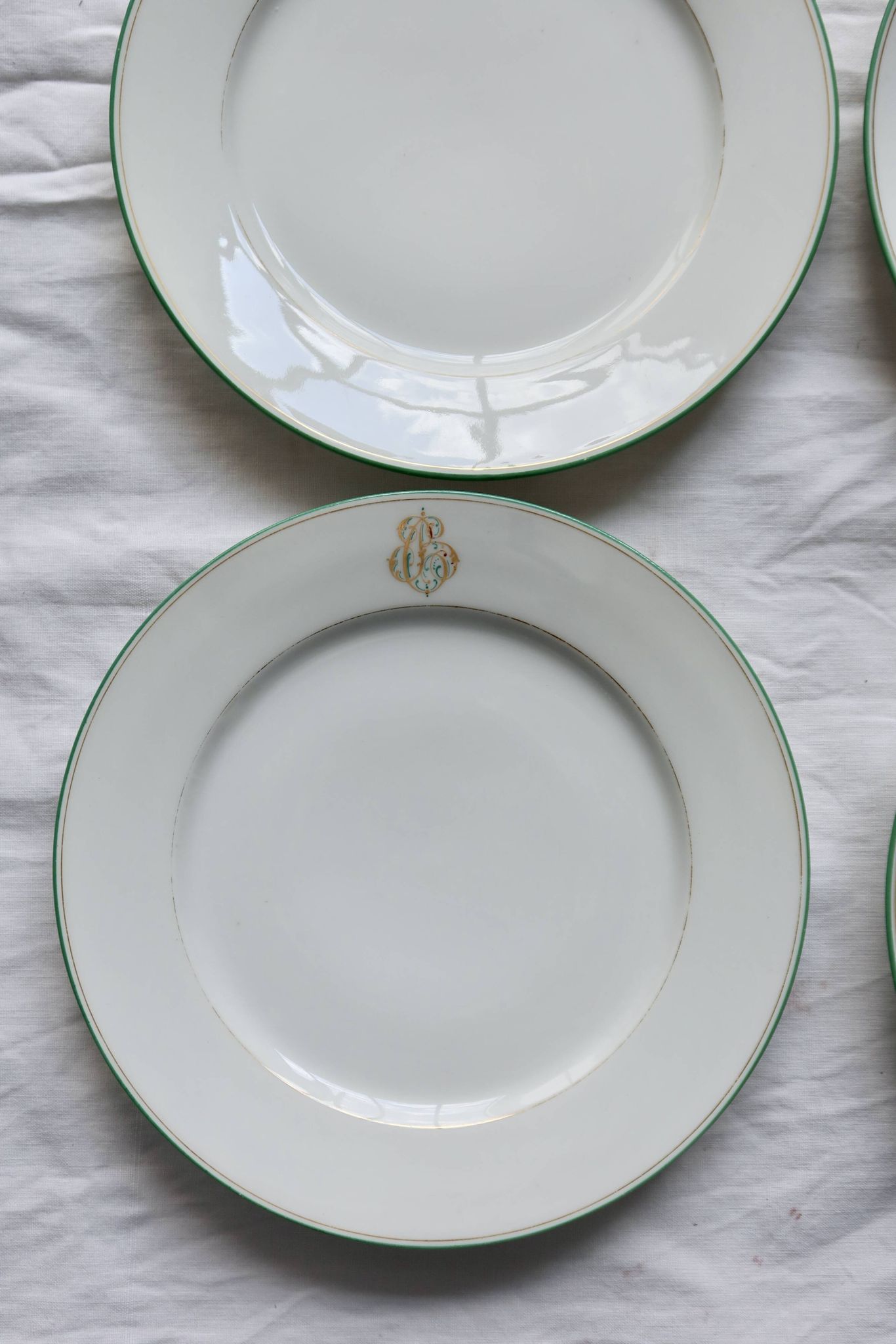 6 monogrammed dessert plates Limoges porcelain