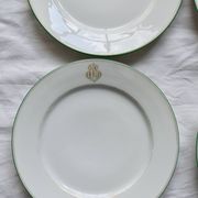 6 monogrammed dessert plates Limoges porcelain