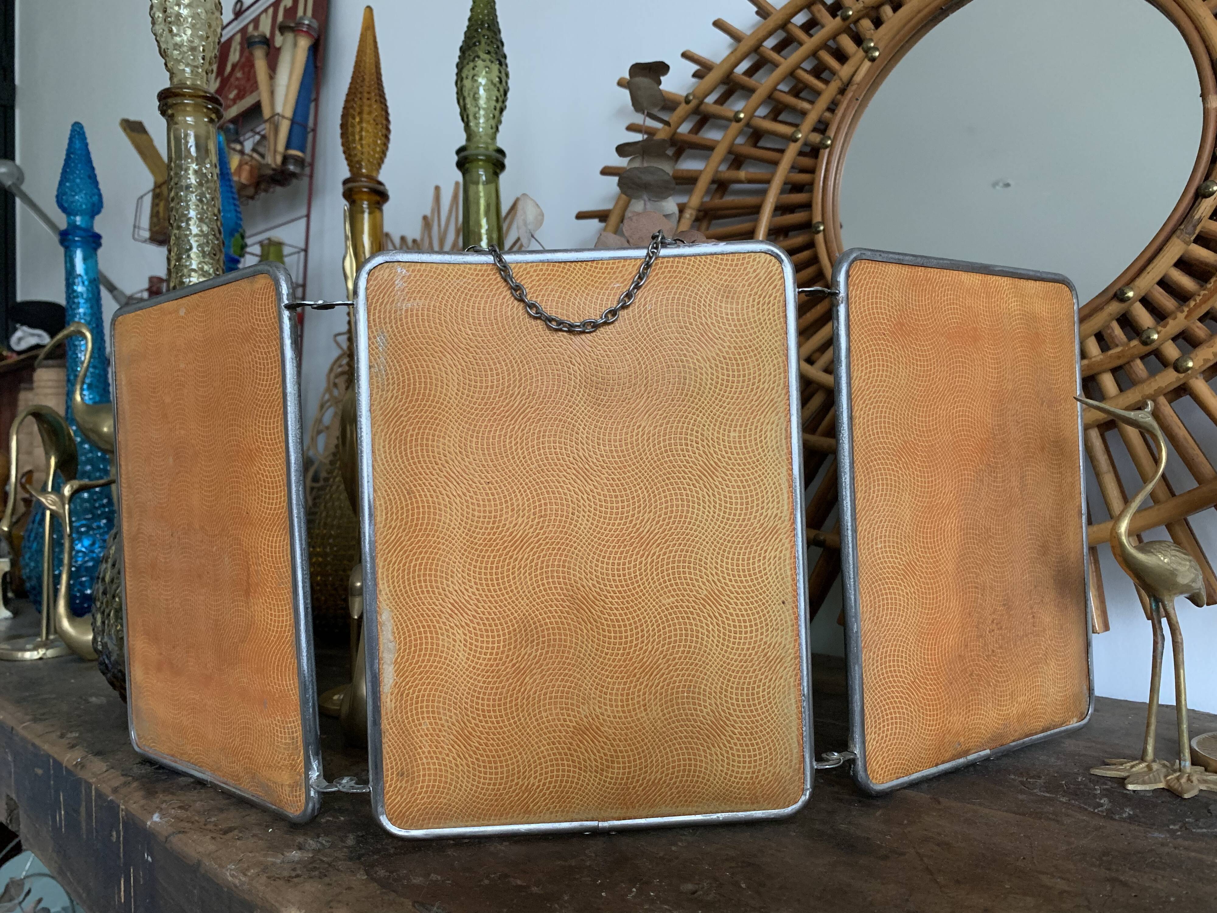 Vintage triptych barber mirror 24x59cm