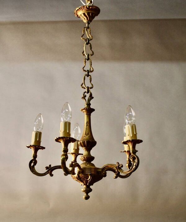 Lustre en bronze à 5 bras et sa paire d'appliques à 2 feux