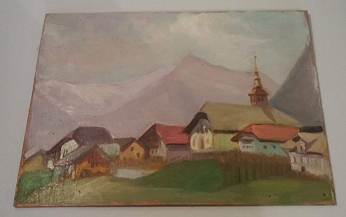 Oil paintings oil on Panel mountain landscape