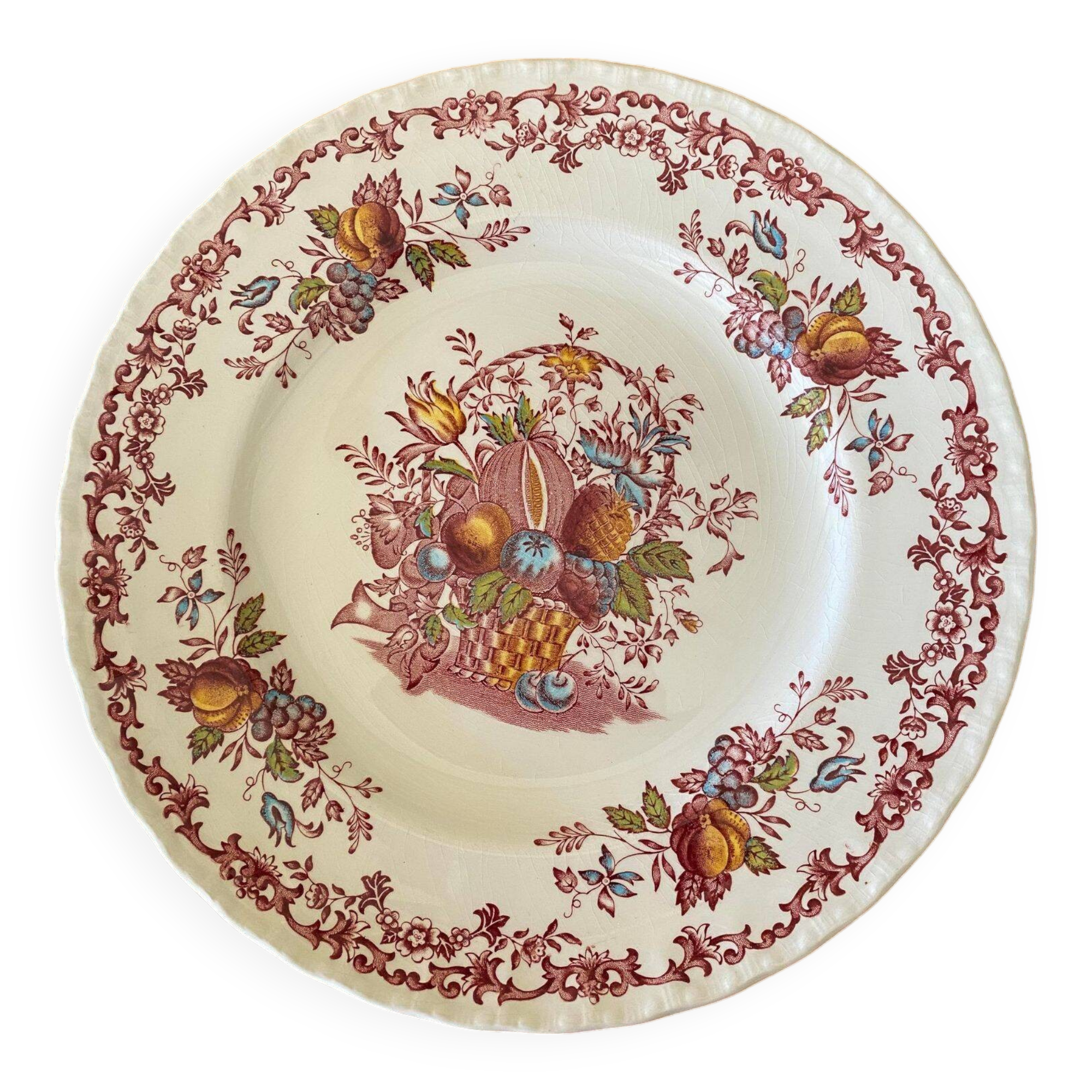 Royal Tudor English earthenware plate with Fruits&Flowers decor