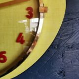 Vintage formica clock silent wall pendulum "FFR Morbier yellow red"
