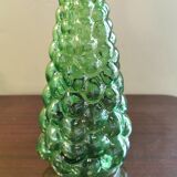 Vintage green bubble decanter and its 6 glasses