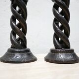 Paire de bougeoirs anciens en bois tourné