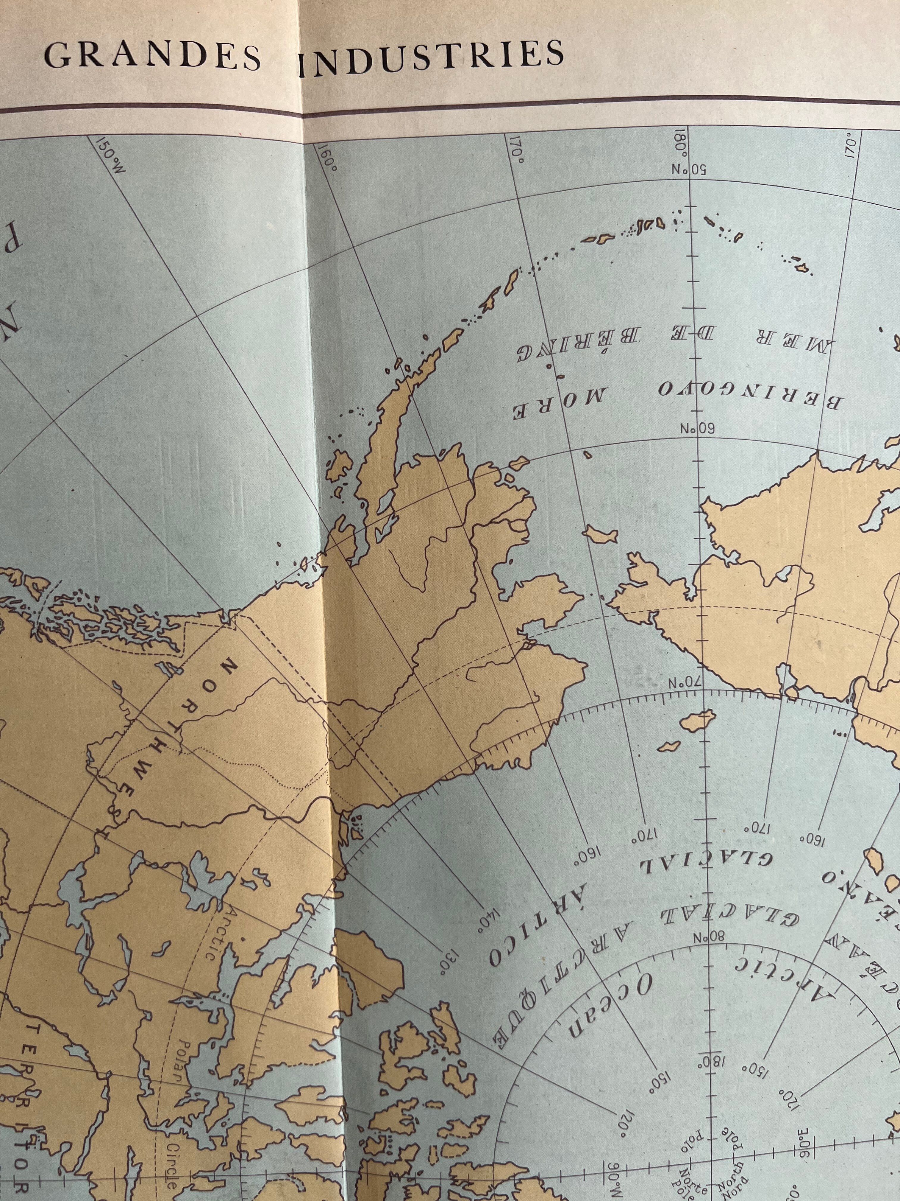 Old map of Major Global Industries — Polar projection