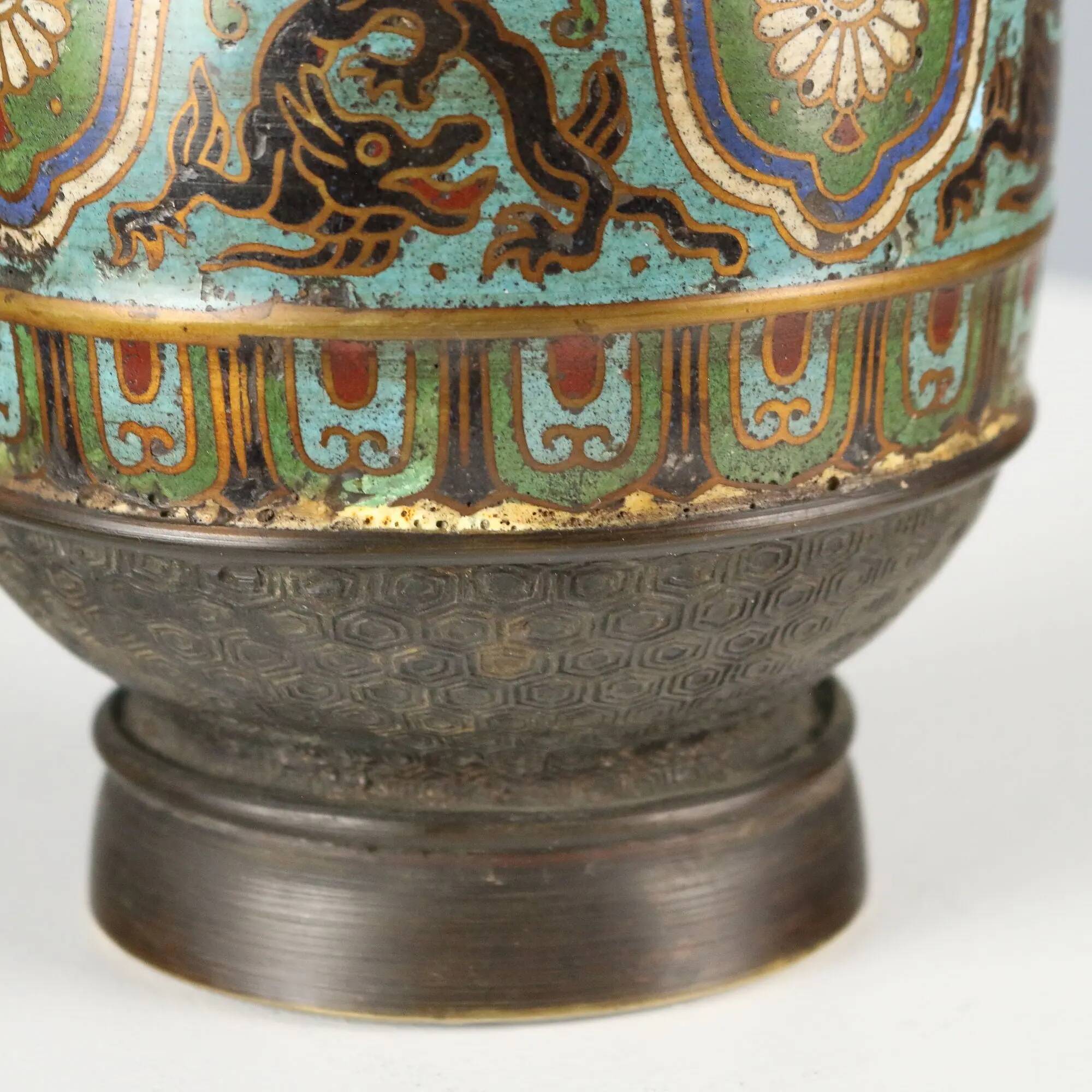 Antique cloisonné vase decorated in bronze, Japan, 19th century.