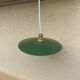 Vintage pendant light with green and white enamelled sheet metal lampshade and LED electricity