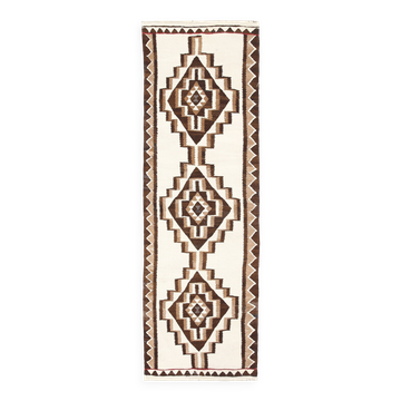 Brown & Beige Vintage Kilim Runner Rug, 88x290Cm