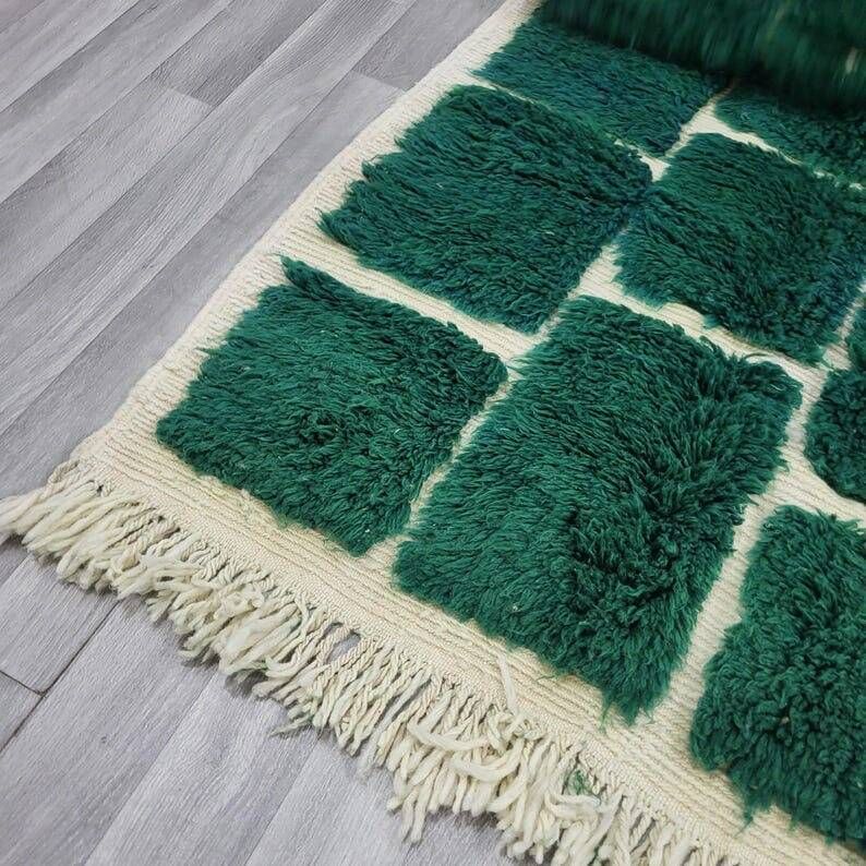 Tapis en laine pure fait main traditionnel vert traditionnel 1,5/2,5 m