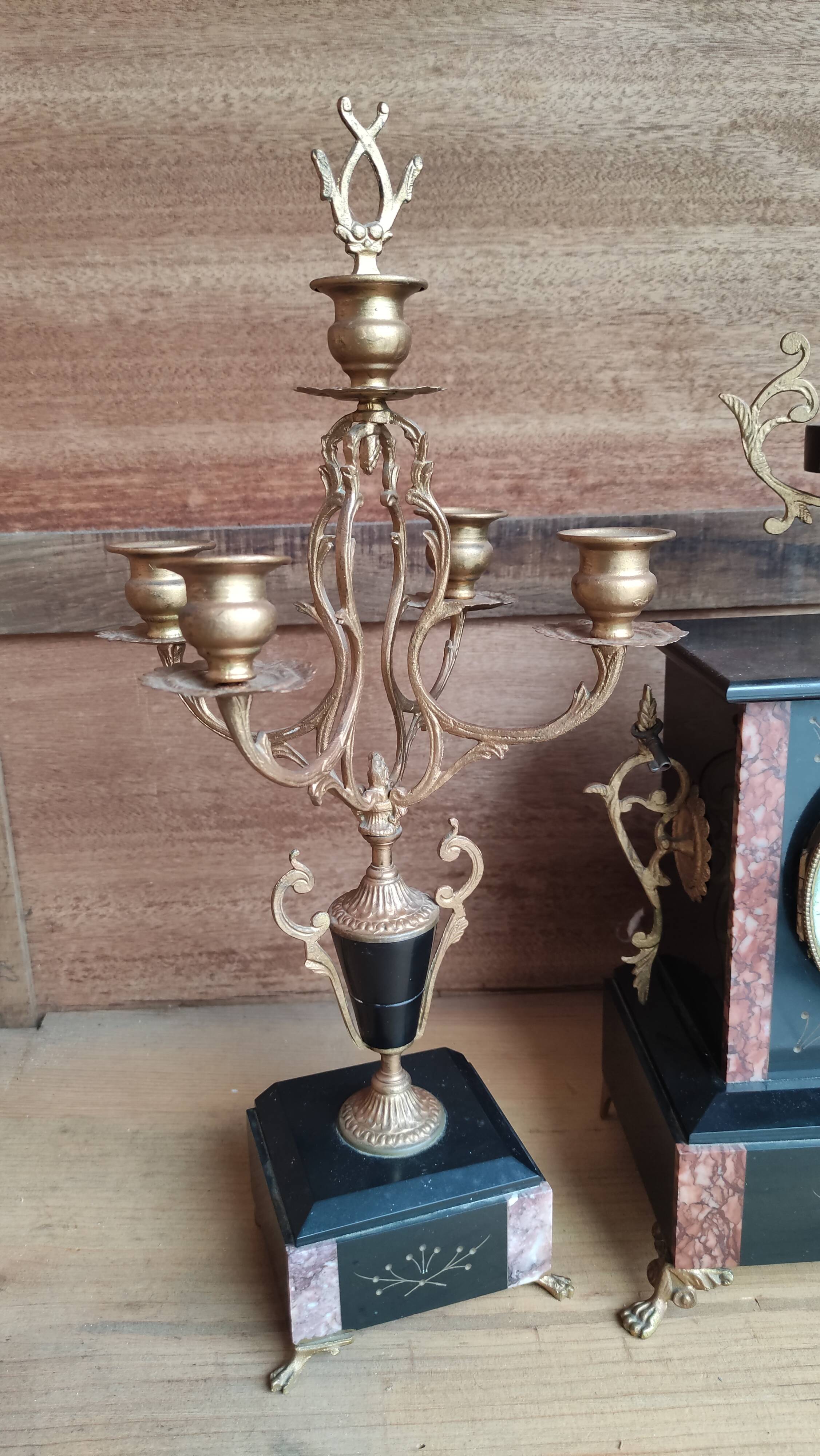 Old fireplace set period Napoleon III clock clock chandeliers