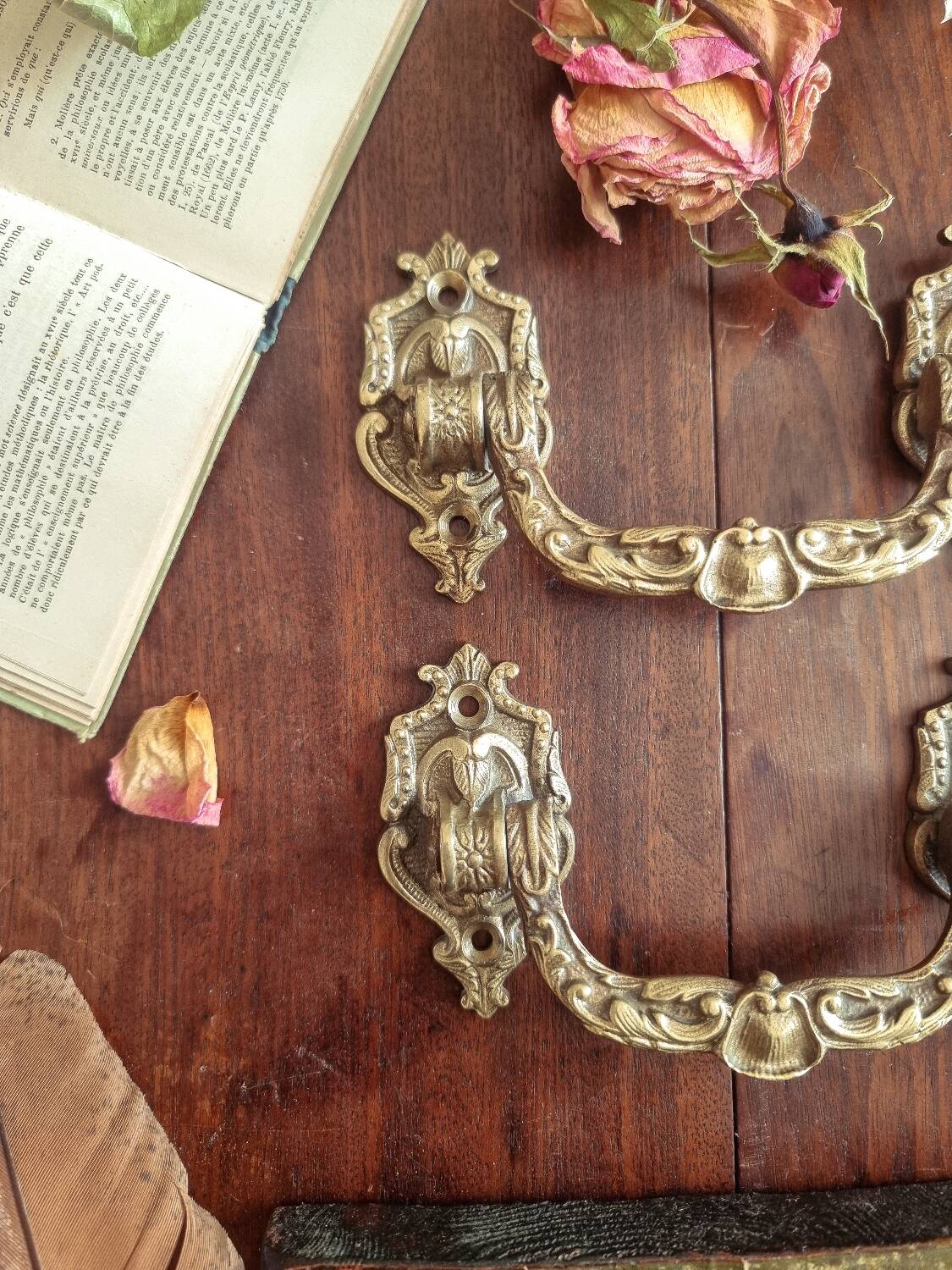 Pair of Louis XV style handles, bronze