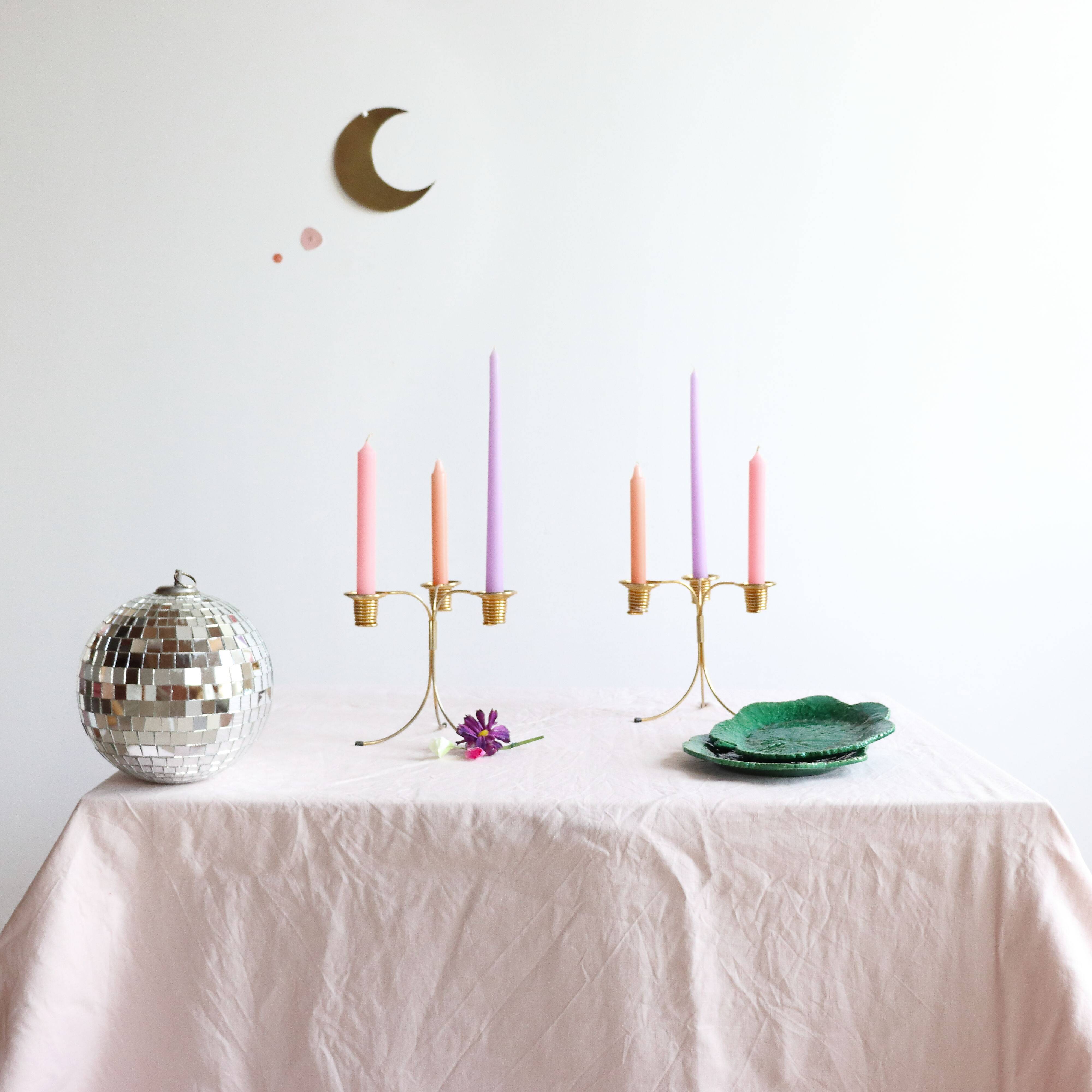 Pair of Vintage Rockabilly Style Gold Brass Spiral Tripod Candlestick Holders