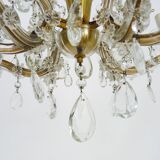 Old chandelier, pendant light, Marie Thérèse light with 9 lights and glass pendants. 1980s