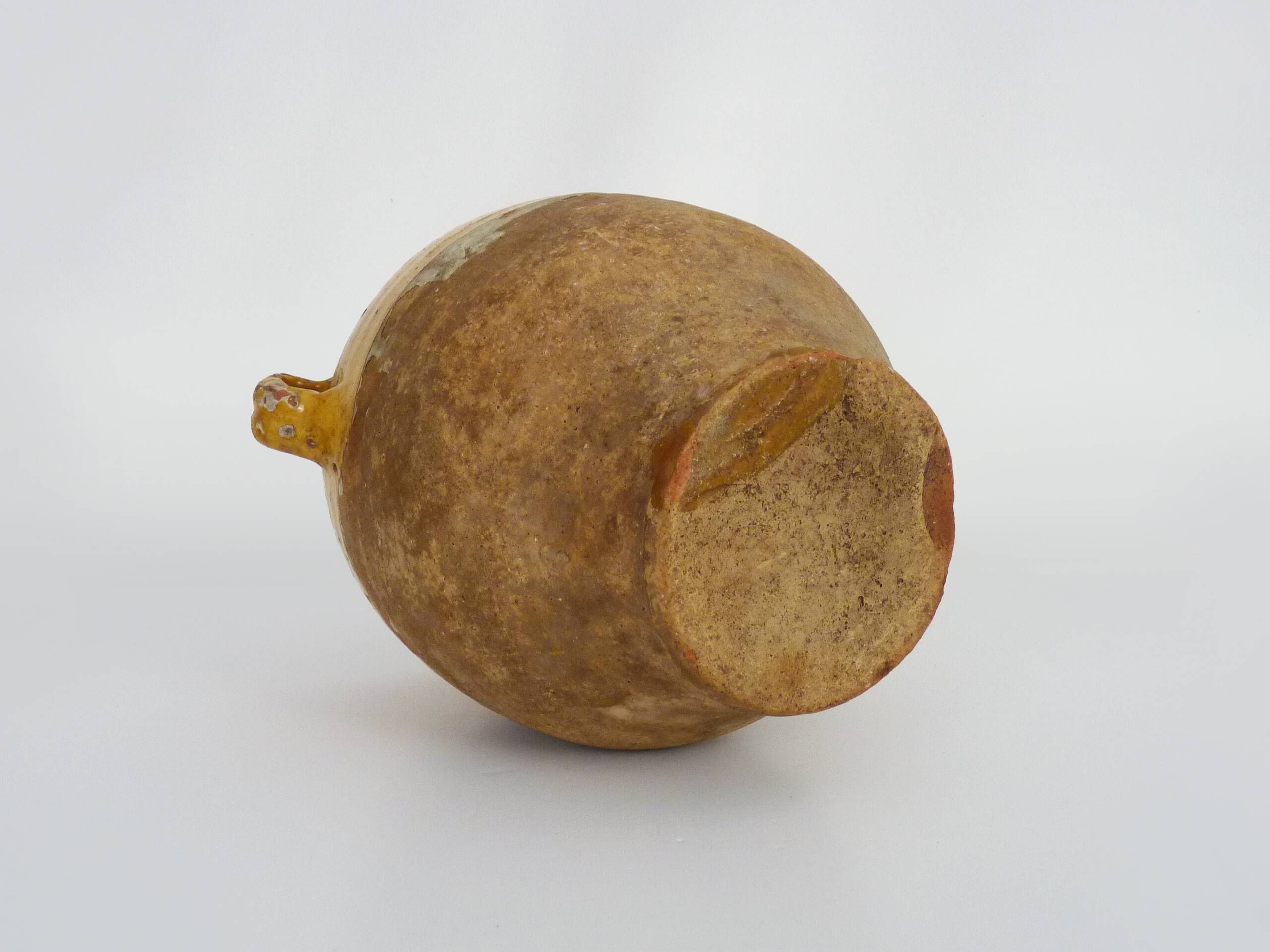 Glazed yellow confit pot, south west of France. Storage jar. Pyrenees 19th century