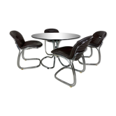 Space age italian leather and chrome dining room set by Gastone Rinaldi for Rima, 1970s, Set of 5