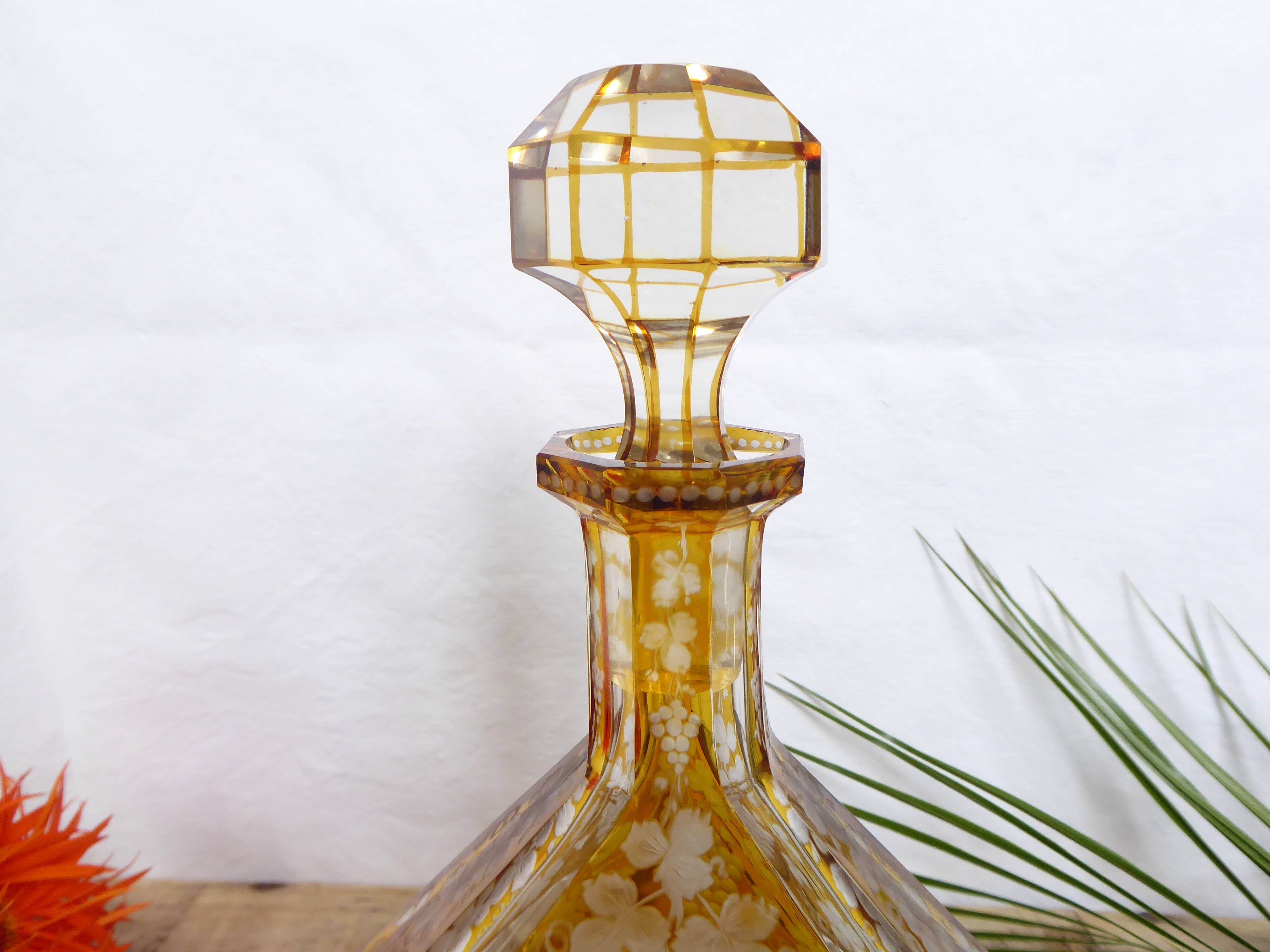 Engraved and cut crystal decanter