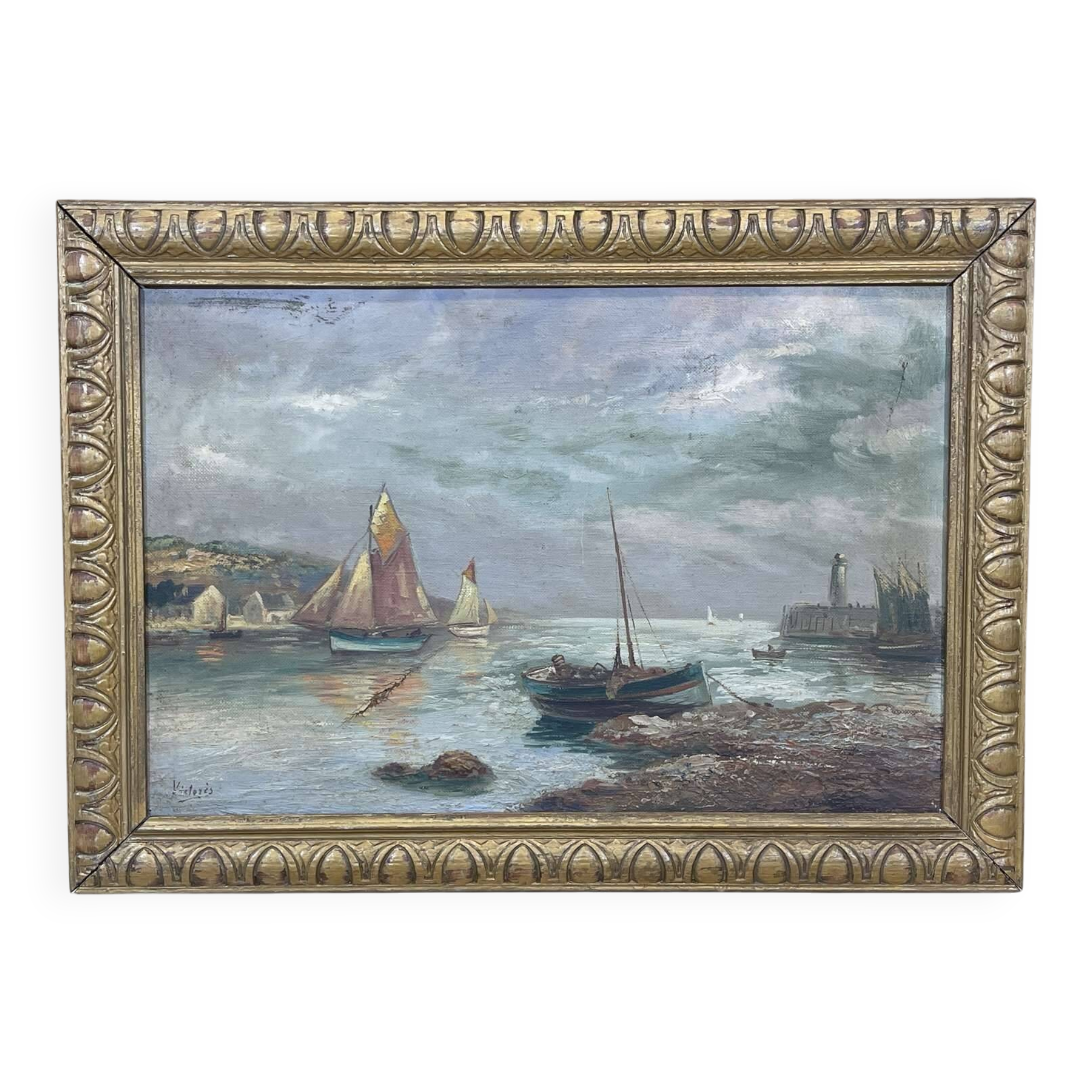 Marine, Oil on canvas signed Victorès