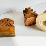 Trio of vintage wood and onyx candle holders