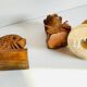 Trio of vintage wood and onyx candle holders