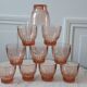 Set of 10 art deco pink glass wine/water glasses