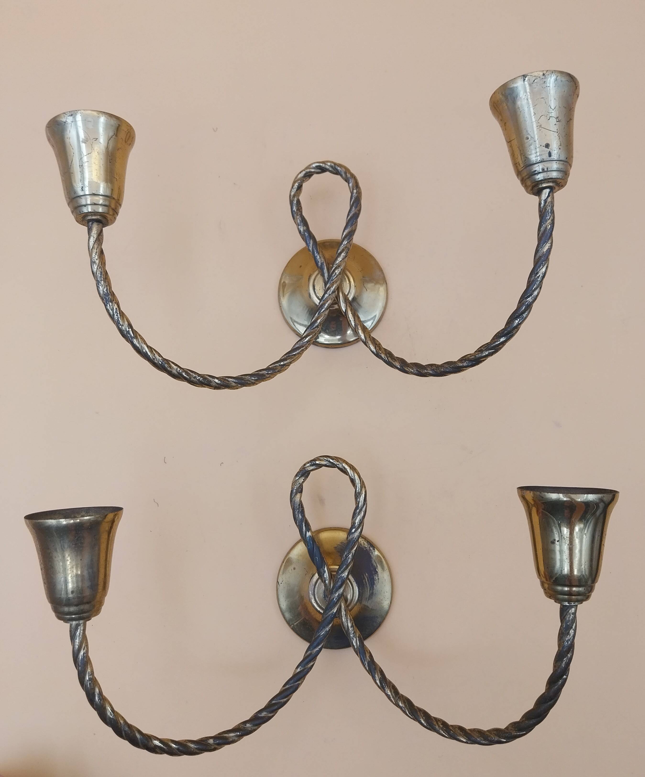 Paire d' appliques en laiton forme corde