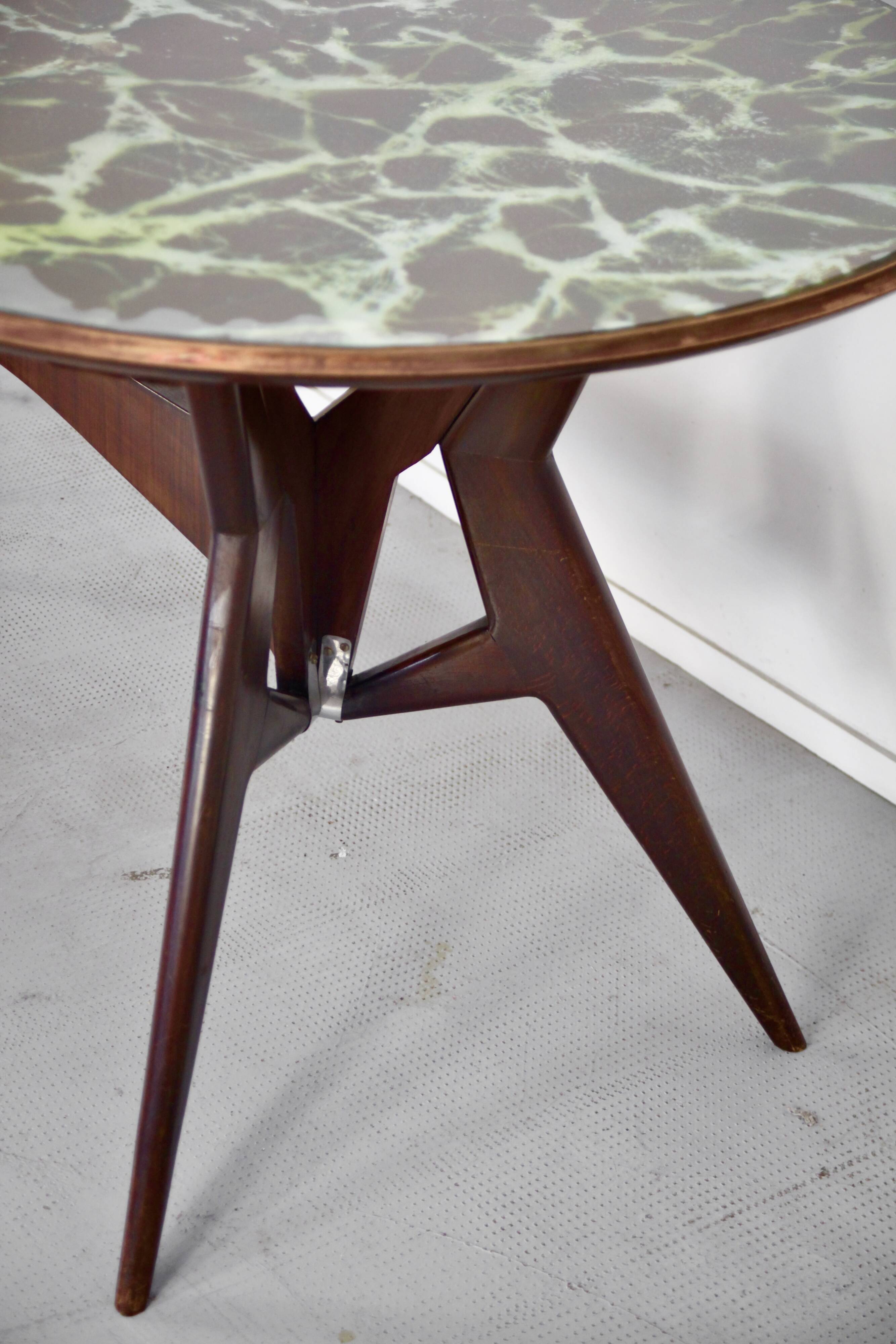 Midcentury Italian Oblong Marble Effect Table With Wood Base.