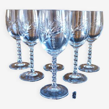 Lot 6 white wine/port glasses cut crystal twisted foot spike crystal from Arques