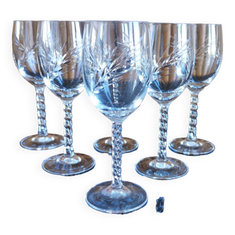 Lot de 6 verres à vin blanc en cristal taillé motif épis