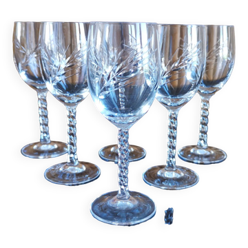 Lot 6 white wine/port glasses cut crystal twisted foot spike crystal from Arques