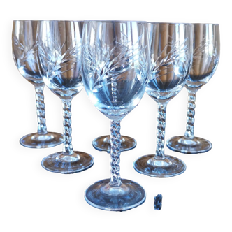 Lot 6 white wine/port glasses cut crystal twisted foot spike crystal from Arques