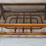 Rattan coffee table and smoked glass, 70s