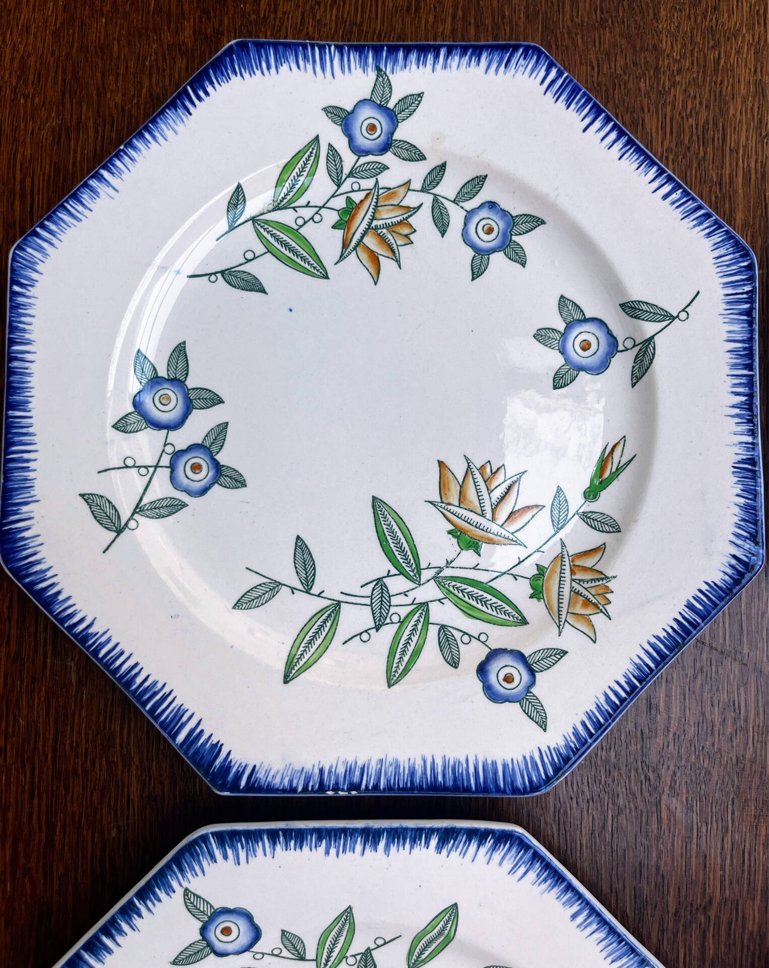 Set of 6 antique octagonal plates Longwy – Old Longwy