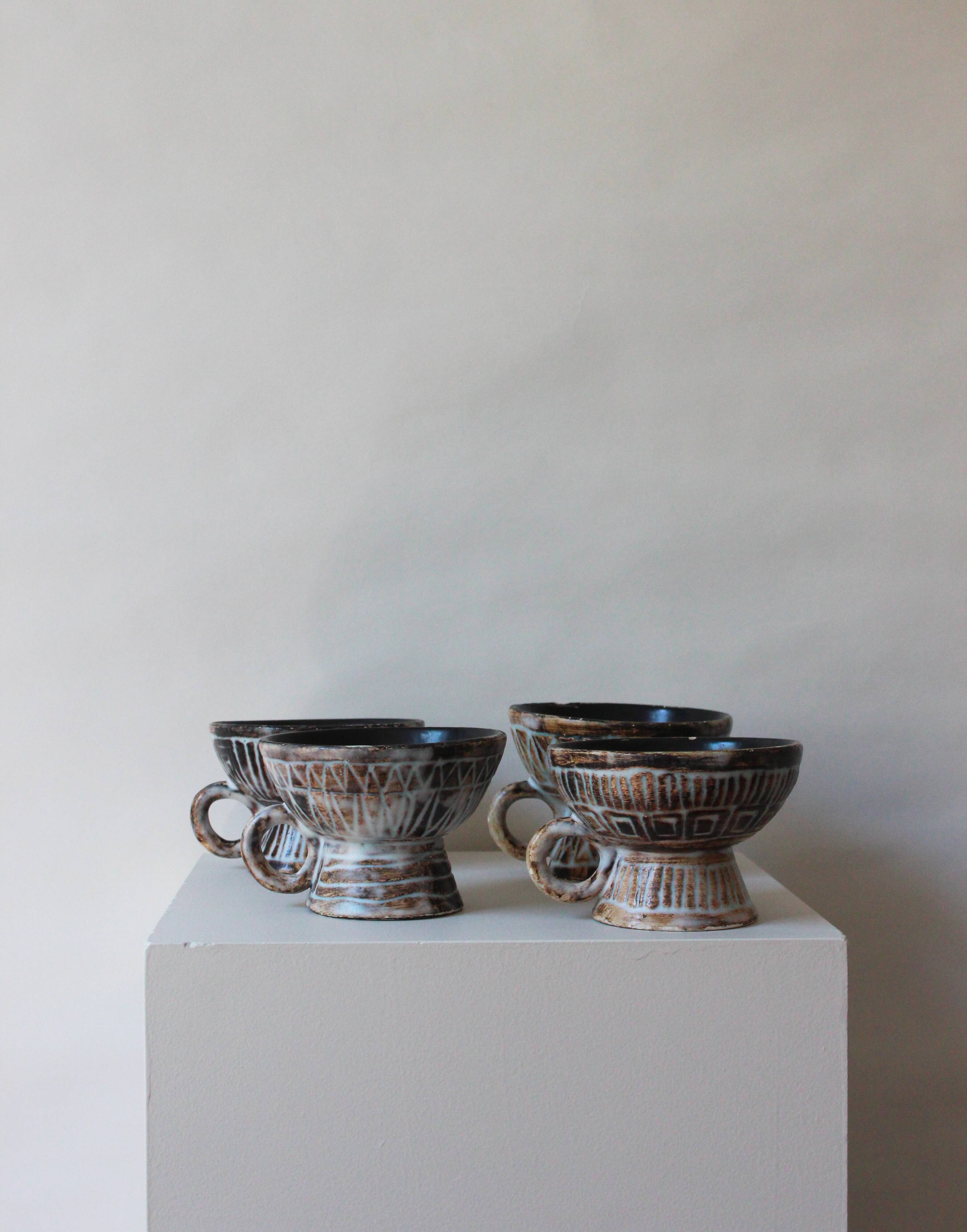 Set of 4 ceramic bowls by Jacques Pouchain for the Dieulefit Workshop.
