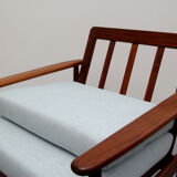 1960s teak armchair new cushions in grey-blue
