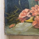 Old pitcher painting with carnations