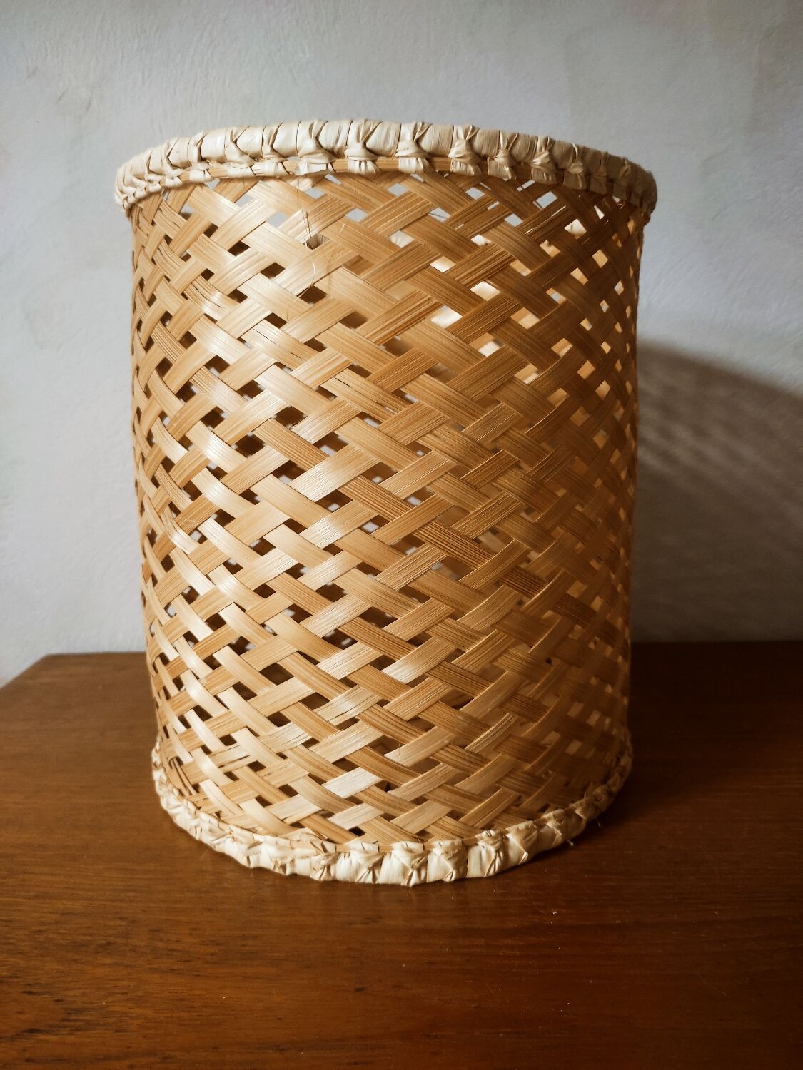 Braided bamboo wastepaper basket