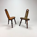 Set of 2 mid century brutalist oak tripod stools, 1960s