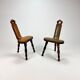 Ensemble de 2 tabourets de trépied en chêne brutaliste du milieu du siècle, années 1960