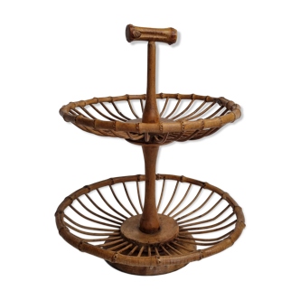 Présentoir à fruits à deux étages en bambou, vintage, 33 cm