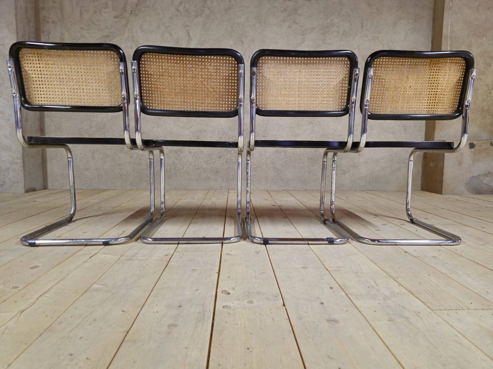 Set of 4 Marcel Breuer chairs model B32 in cane