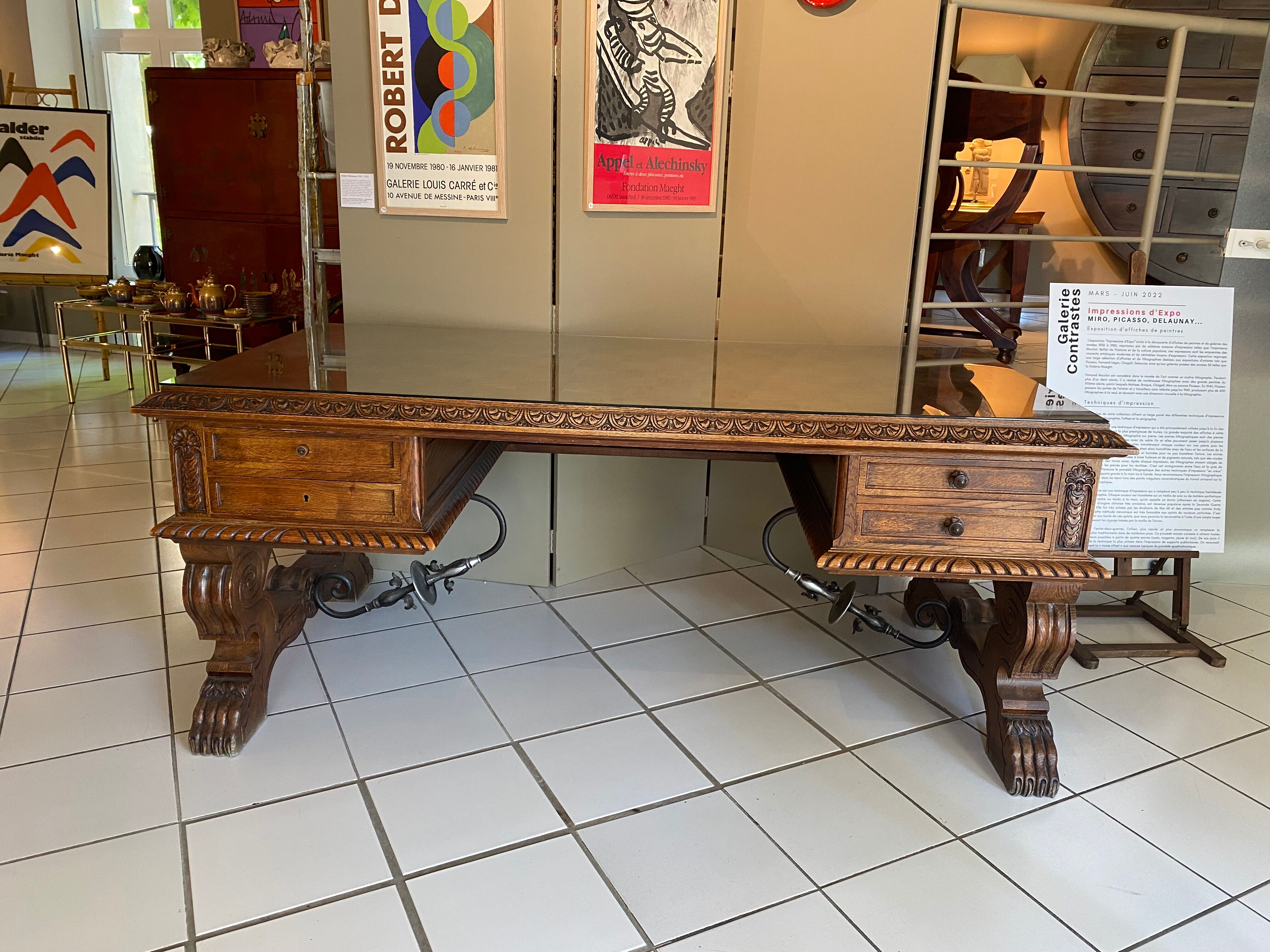 Bureau en chêne et verre