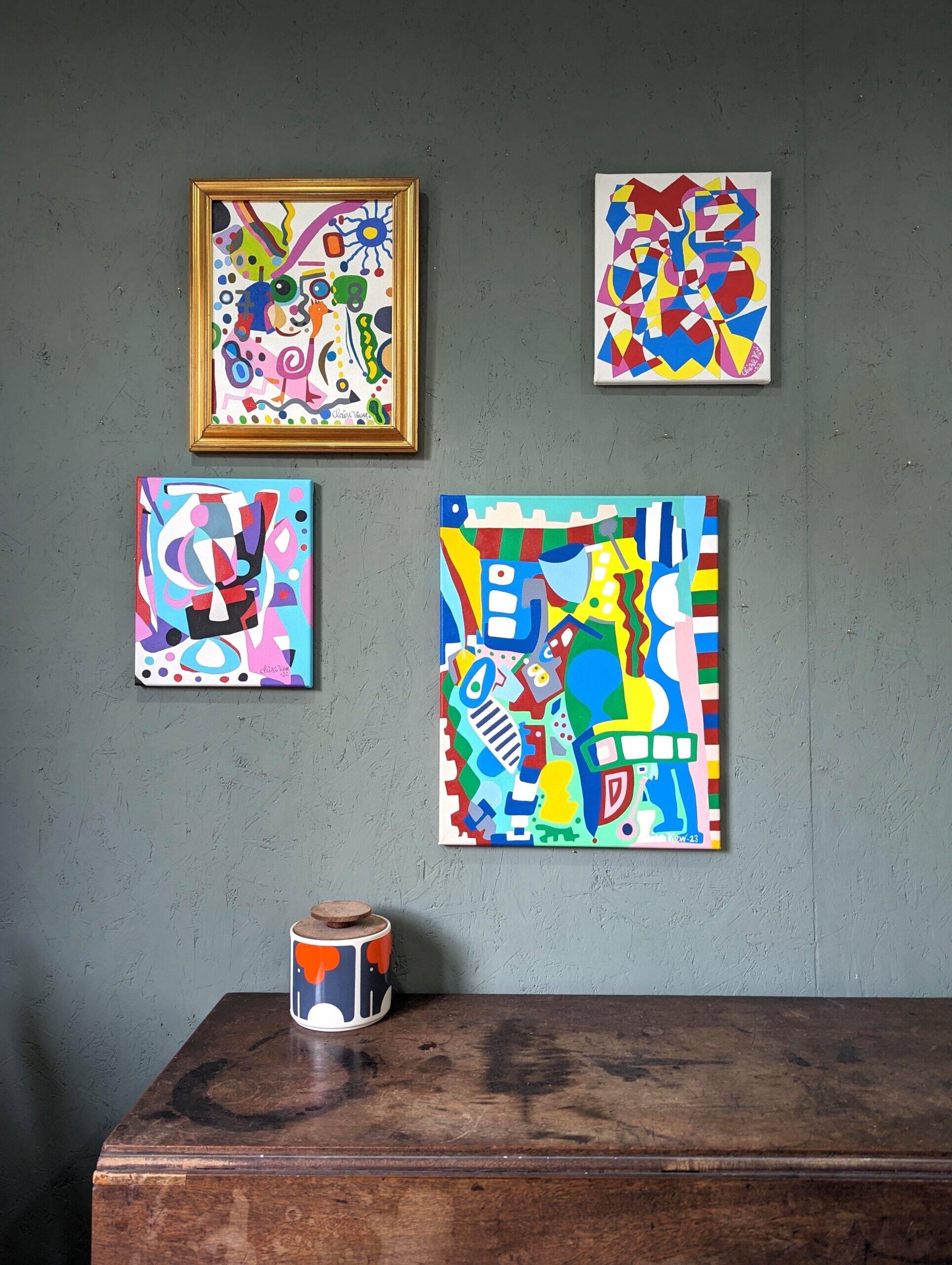 Contemporary Abstract "Morning Blues", Small Unframed Oil Painting, 2022