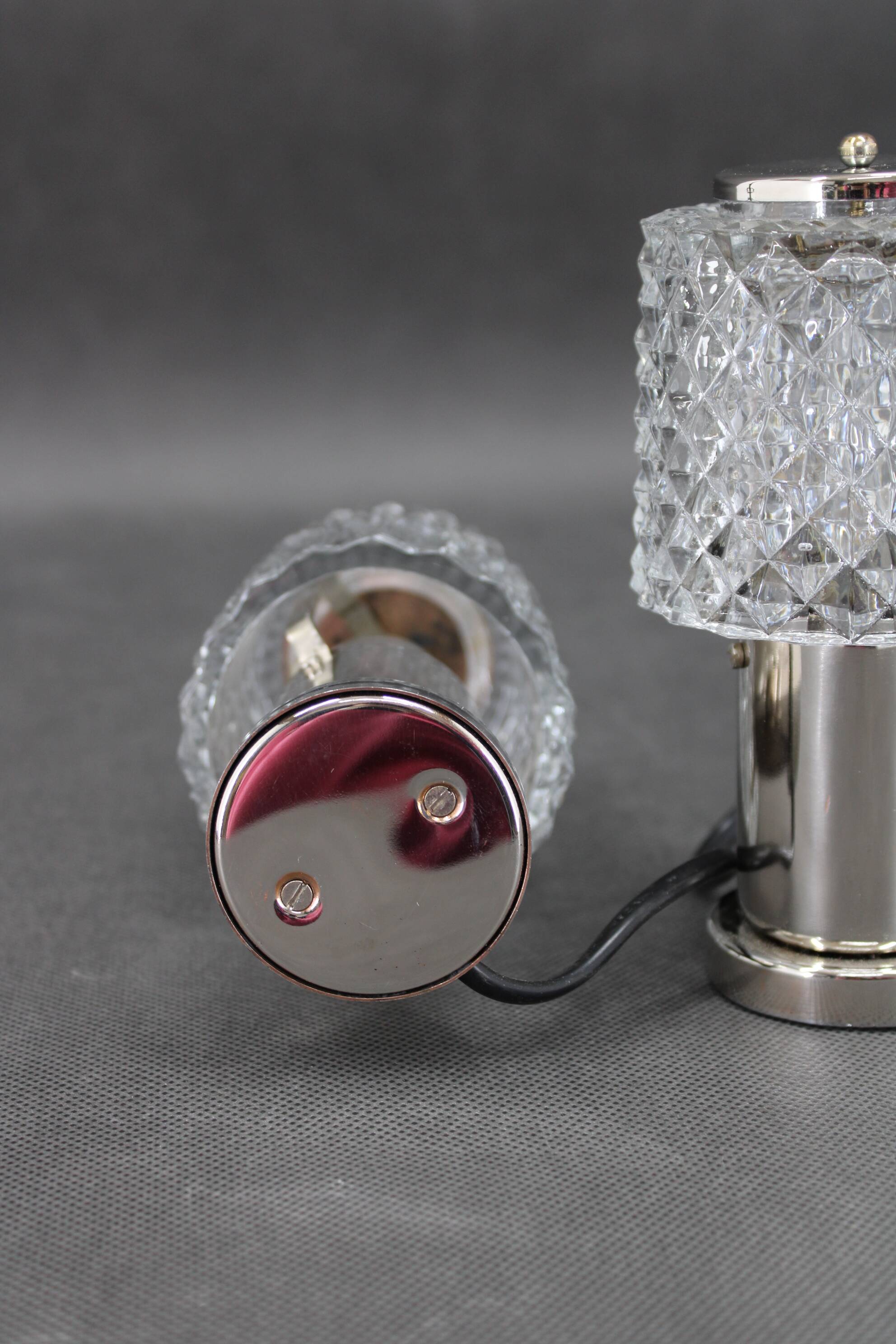 1970s Pair of Nightstands Glass Lamps by Kamenicky Senov, Czechoslovakia