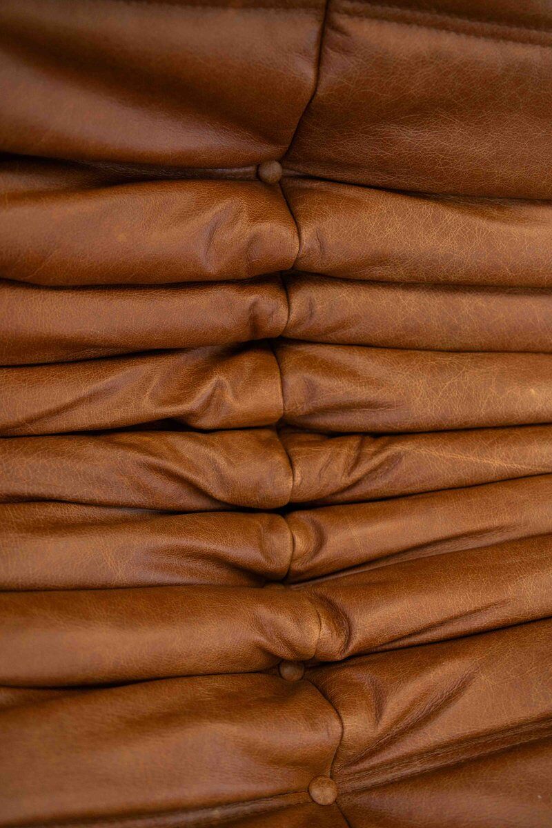 Togo chaise lounge in pine leather by Michel Ducaroy for Ligne Roset, 1974