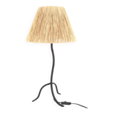 Metal tripod lamp with raffia lampshade, 1980s
