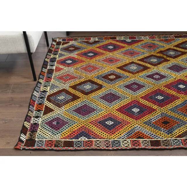 1970s Vintage Turkish Hand-Knotted Wool Cotton Yellow Area Rug 175x234