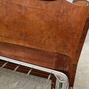 Brown lacquered wooden double bed frame in Mid-Century style from the 1940s.